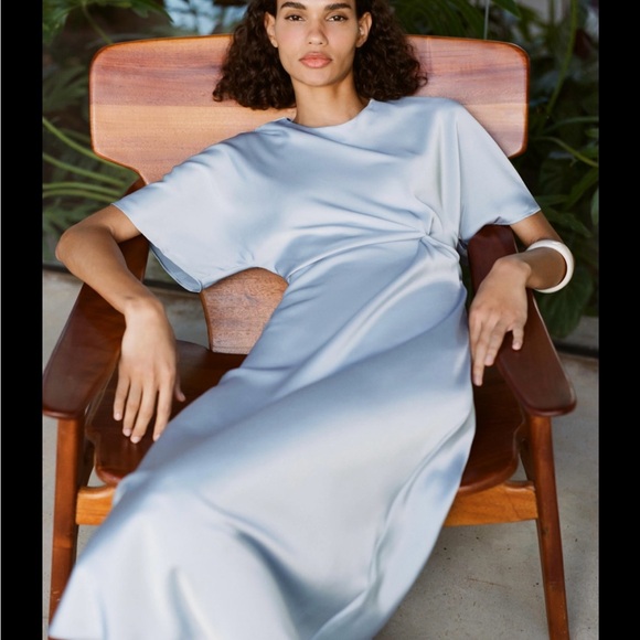Zara Dresses & Skirts - Zara Elegant Light Blue Satin Dress
